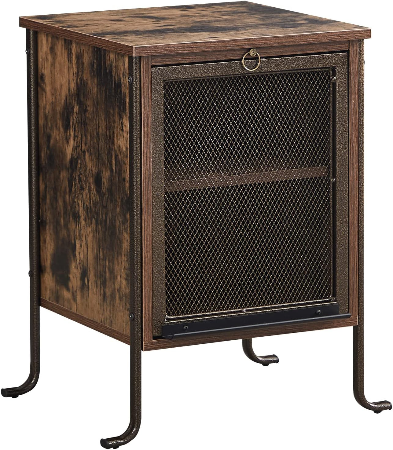 Side/End Table with Pull-Out Tray and 2 Tier Storage Shelf for Small Spaces/Chairside/Bedside Bedroom, Nightstand Steel Frame, Rustic Brown