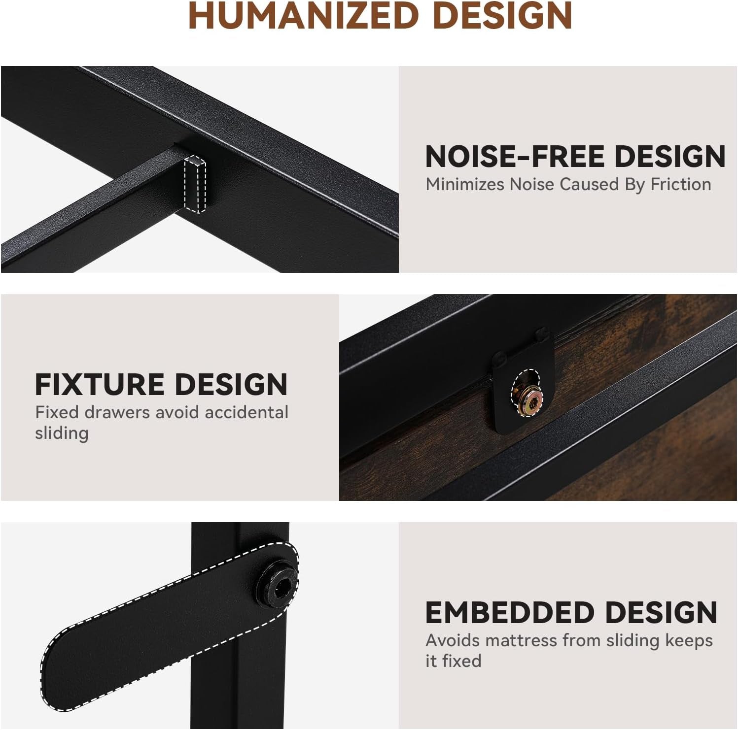 Queen Size Platform Bed Frame with LED Lights and Charging Station, Storage Headboard and Footboard Drawers, No Box Spring Needed, Rustic Wood Look