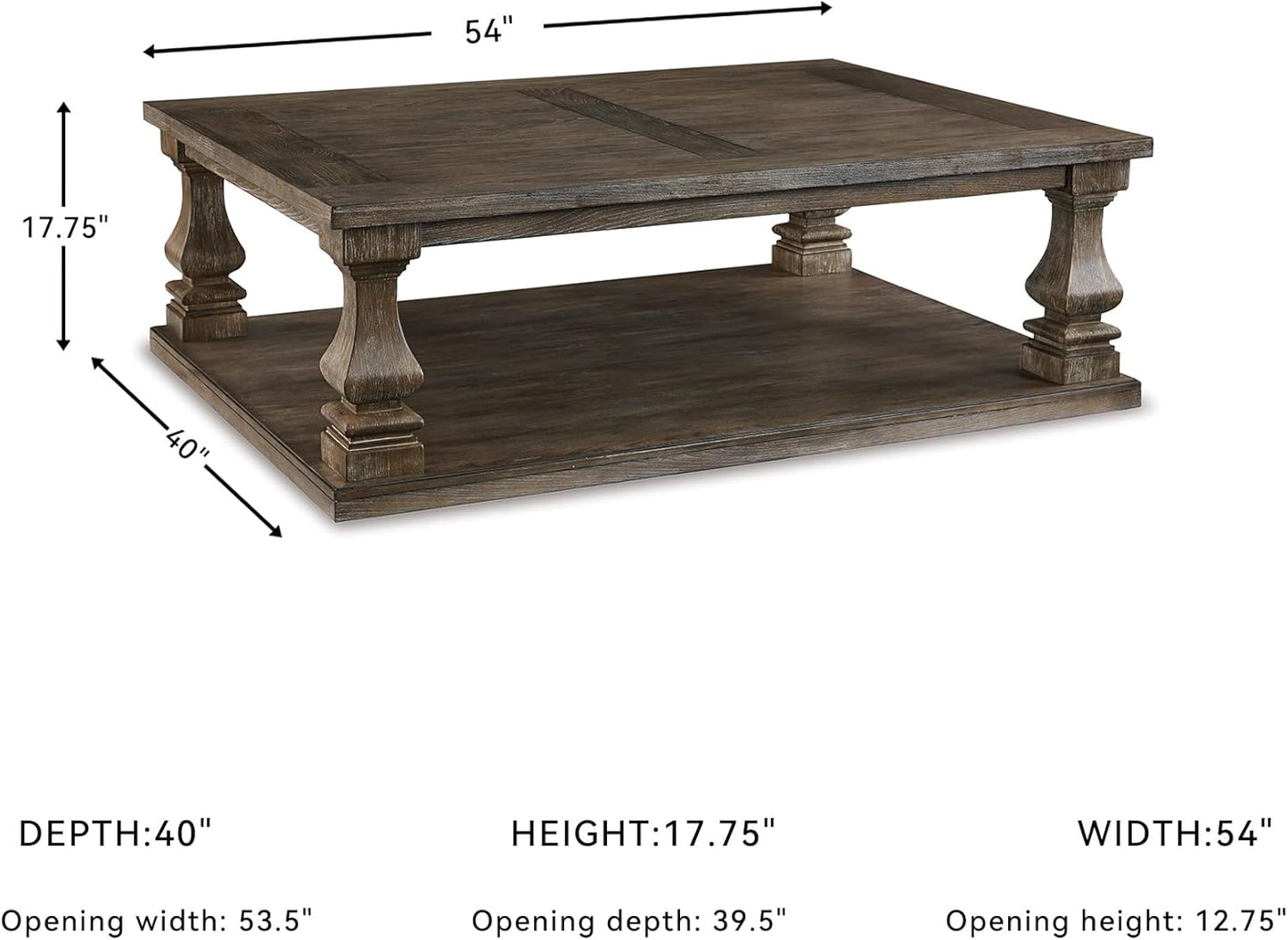 Johnelle Farmhouse Coffee Table with Weathered Gray Finish, Gray