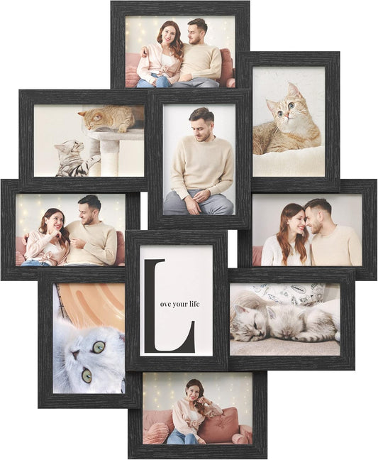 4X6 Collage Picture Frames for Wall Decor, 10 Pack Family Photo Collage Frame Set for Gallery, Glass Front, Assembly Required, Ink Black URPF20BK
