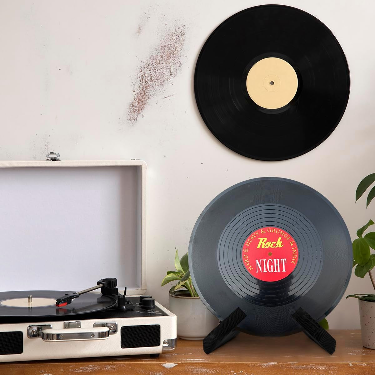Retro Record Stand Natural Wood, Retro Record Holder for Display, Vinyl Records Holder Black Wooden Record Stand, Country Rustic Plate Stand for Display (1 in Black)