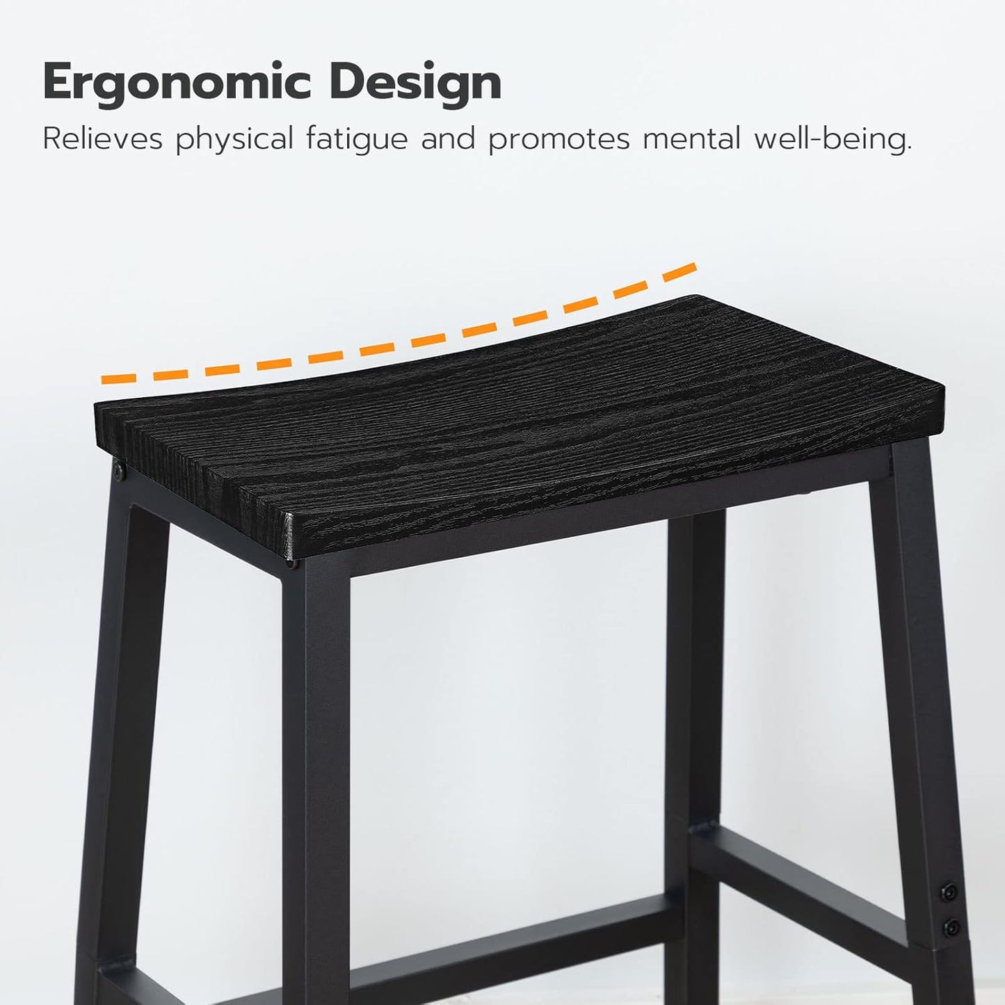 Bar Stools, Set of 2 Bar Chairs, 23.6 Inch Saddle Stools, Kitchen Counter Stools with Footrests, Industrial for Dining Room, Kitchen, Counter, Black BB02MD01