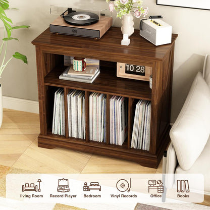 Large Farmhouse Record Player Stand, Turntable Stand with Vinyl Storage, Wood Record Holder Storage Cabinet Dispaly Shelf for Living Room, Bedroom, Office, Brown