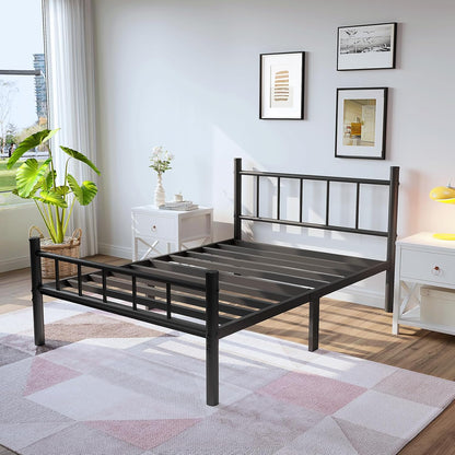 Twin Size Metal Bed Frame with Headboard & Footboard 14 Inch Metal Platform Mattress Foundation Support with Steel Slat, under Bed Storage, No Box Spring Needed