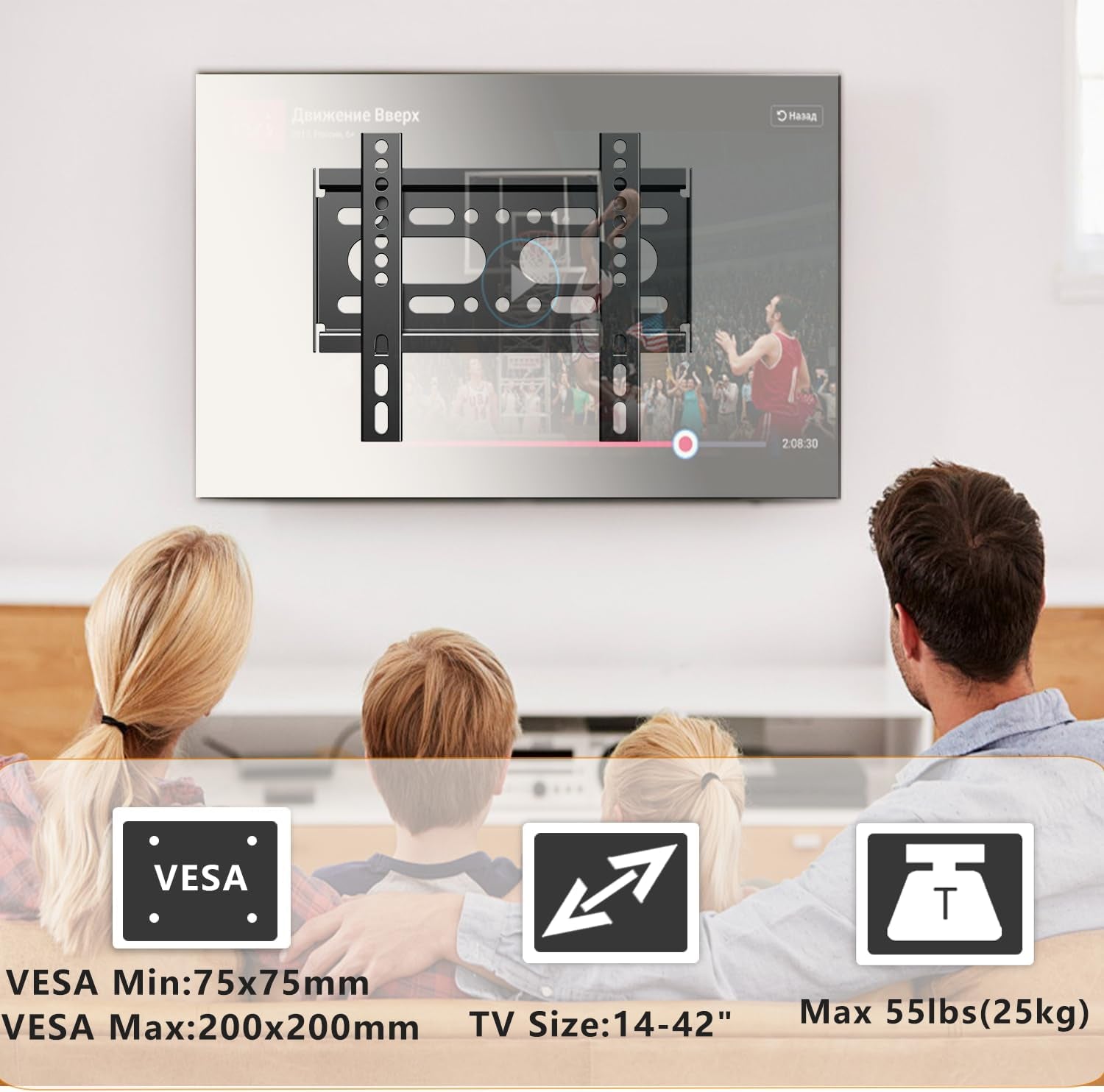 Fixed TV Wall Mount for 14-42" Flat Screen Tvs, Small Wall Mount TV Bracket Fit 19 24 28 32 35 39 40 Inch, VESA up to 200X200Mm 55Lbs Max Load, Easy Install Low Profile Monitor Mount Bracket