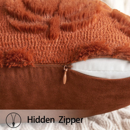 Fall Throw Pillow Covers 20X20 Set of 2 Autumn Decorations Rust Pumpkin Accent Pillowcase for Outdoor Porch Sofa Couch Bed Living Room Plush Faux Fur Halloween Farmhouse Home Decor