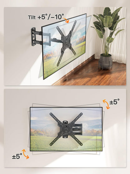 TV Wall Mount for Most 26-60 Inch Tvs, Swivel and Tilt Full Motion TV Mount with Single Stud Perfect Center Design, Wall Mount Bracket Max VESA 400X400Mm, Corner Mount Holds up to 77 Lbs.