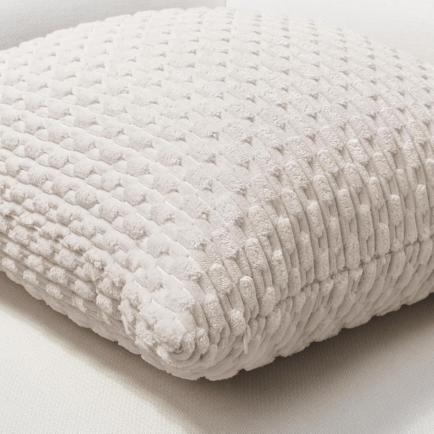 Throw Pillow Covers 18X18 Inch, Set of 2, Soft Corduroy Boho Stripe Decorative Pillow Cover, Couch Fluffy Pillow Cover for Farmhouse Home Decor Bed Living Room, Beige