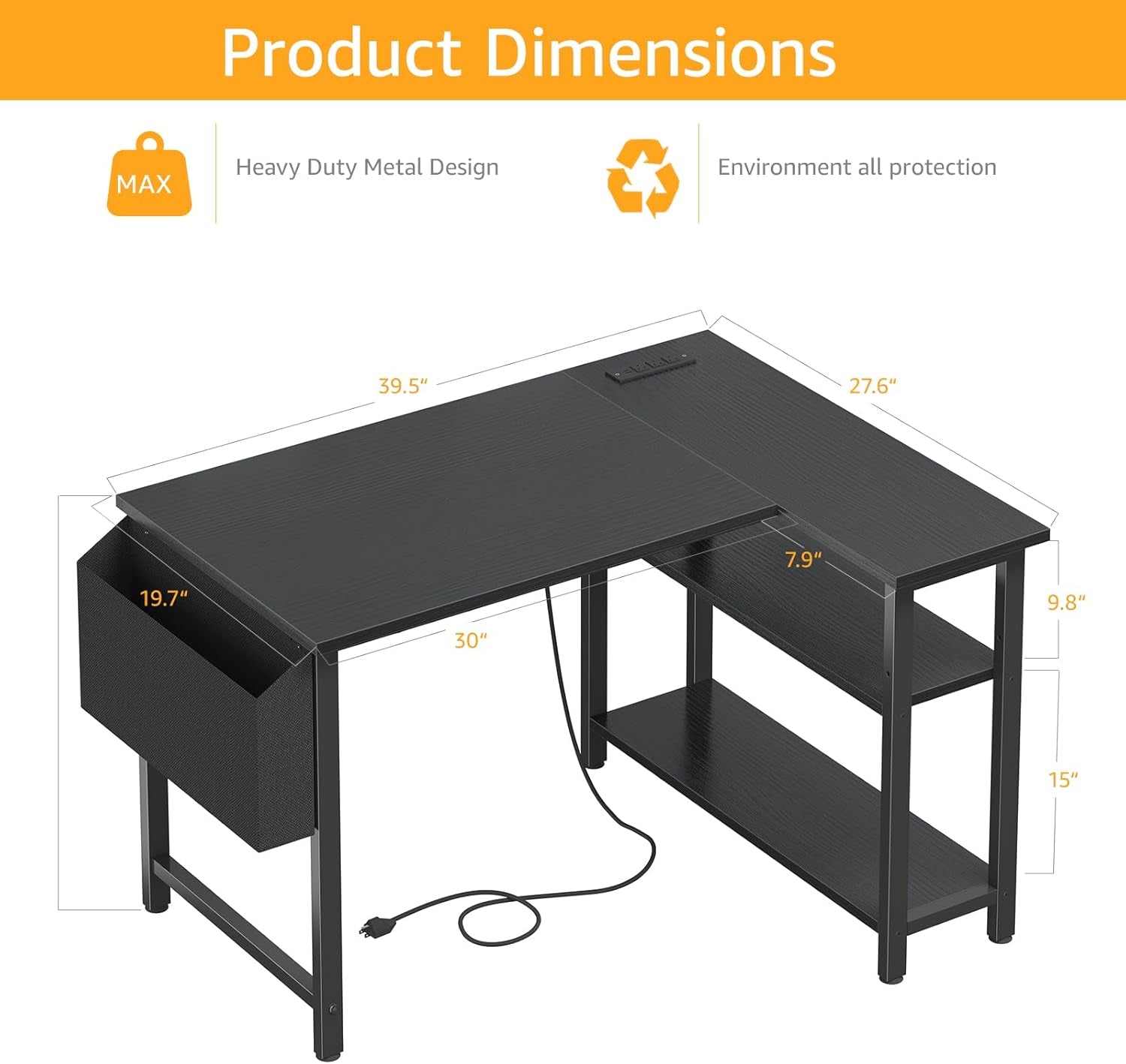 Small L Shaped Gaming Desk with Shelves, 40 Inch Small Corner Computer Gaming Desk for Boys Teens Bedroom, Study Work PC Desks for Home Office Bedroom, Black