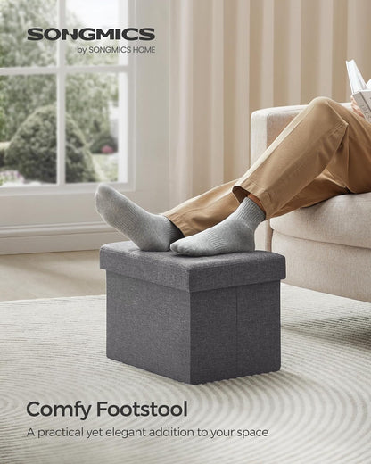 Mazie Collection - Small Folding Storage Ottoman, Foot Rest Stool, 12.2 X 16.1 X 12.2 Inches, 286 Lb Load Capacity, for Living Room, Bedroom, Home Office, Dorm, Dark Gray ULSF102G01