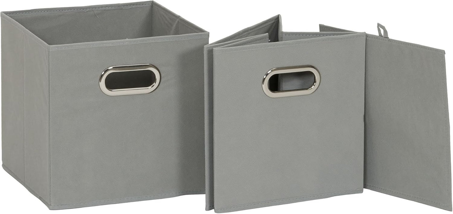 Fabric Storage Bins 6 Piece Set, Strong Poly-Woven Fabric, Sturdy Chipboard Sides, Grommet Front Handle, Stackable and Foldable, Classic Design, Dove Gray