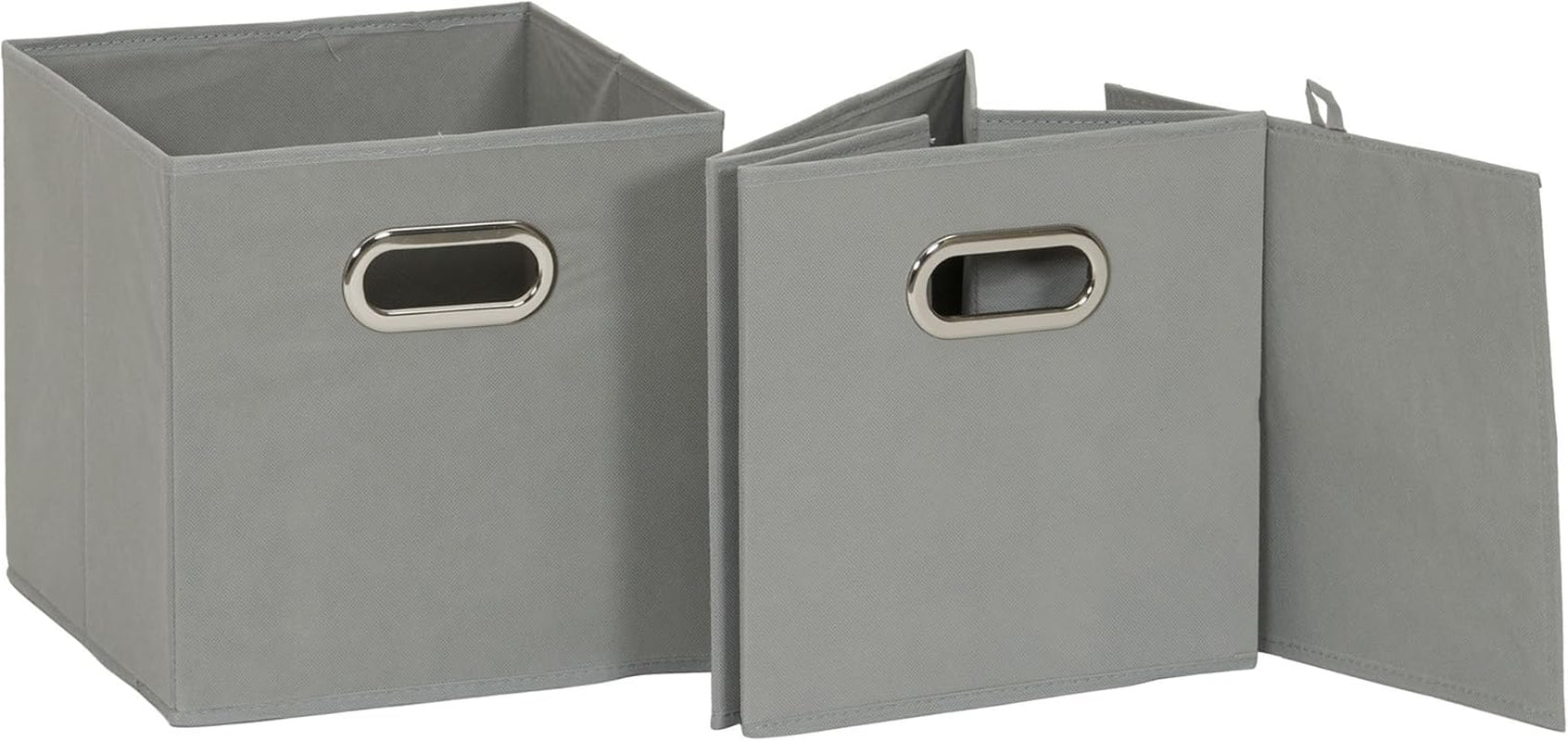 Fabric Storage Bins 6 Piece Set, Strong Poly-Woven Fabric, Sturdy Chipboard Sides, Grommet Front Handle, Stackable and Foldable, Classic Design, Dove Gray