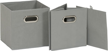 Fabric Storage Bins 6 Piece Set, Strong Poly-Woven Fabric, Sturdy Chipboard Sides, Grommet Front Handle, Stackable and Foldable, Classic Design, Dove Gray