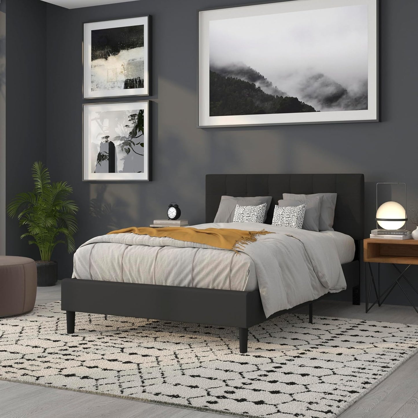 Bedford Tufted Upholstered Headboard for Full Size Bed, Contemporary Fabric Tufted Headboard with Adjustable Height, Black