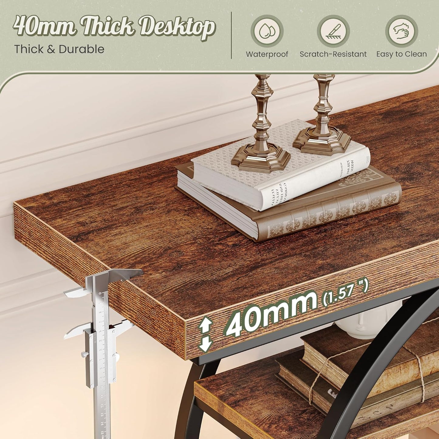 Modern Console Table, 41.3 Inch Sofa Table with Artistic Curved Metal Frame, Narrow Entryway Table for Hallway, Living Room, behind Couch, Rustic Brown