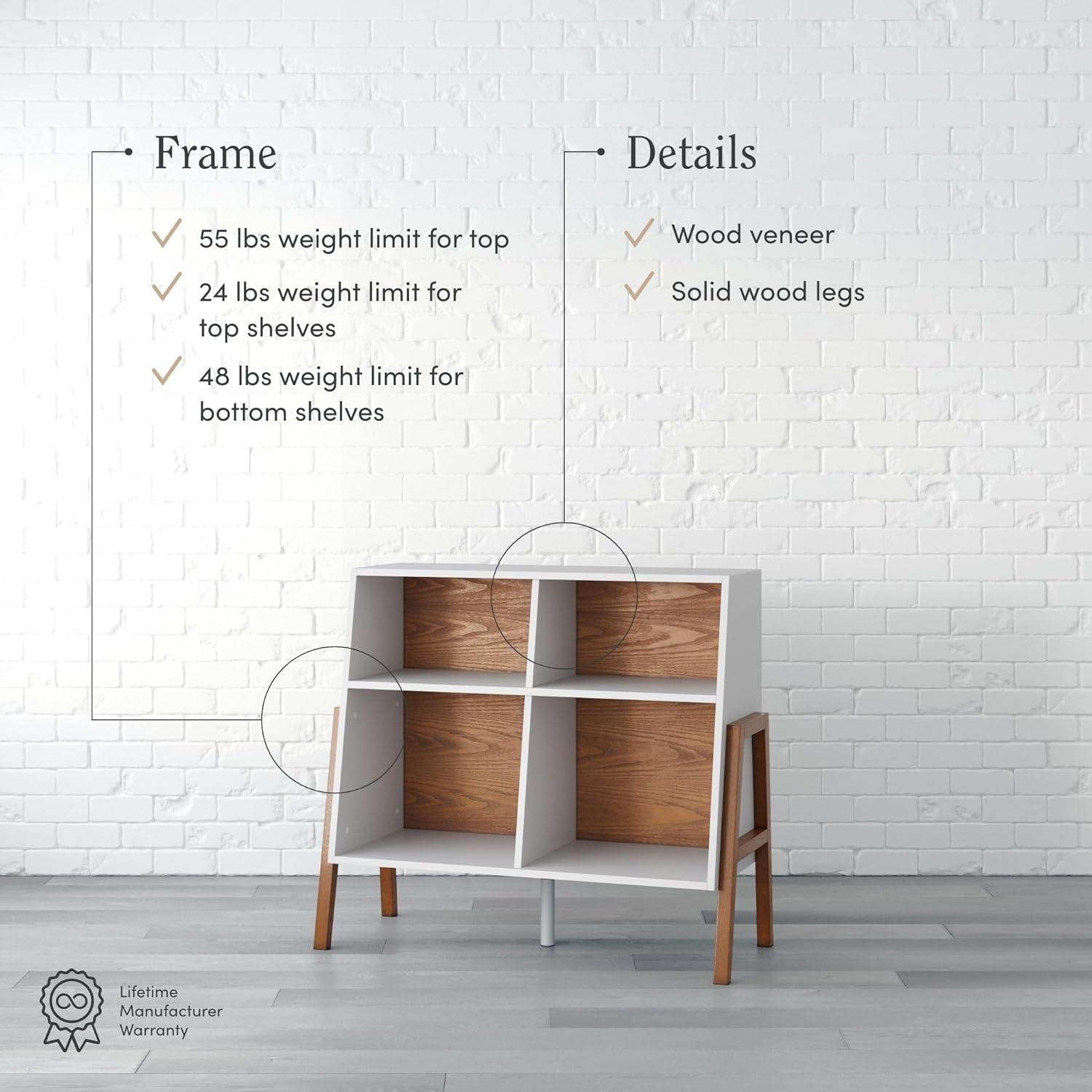 Telos 4-Cube White TV Stand with Open Cubby Shelf with Angled Design, Brown/Glossy White, Set of 2
