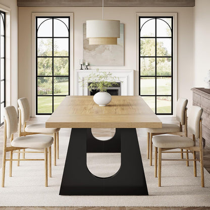 Large Dining Table for 6-8 People, 70.9-Inch Wood Rustic Rectangular Table with Black Wooden Legs, Farmhouse Center Kitchen Table for Dining Room, Living Room, Home Furniture, Oak and Black