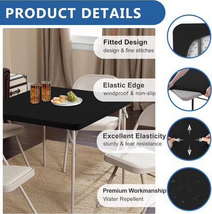 Square Fitted Tablecloth 34X34 Inch-2 Pack Black Card Elastic Spandex Table Cover-Small Stretch Folding Table Cloths Topper Cap for Kitchen Dining Picnic Patio Outdoor Party Tables