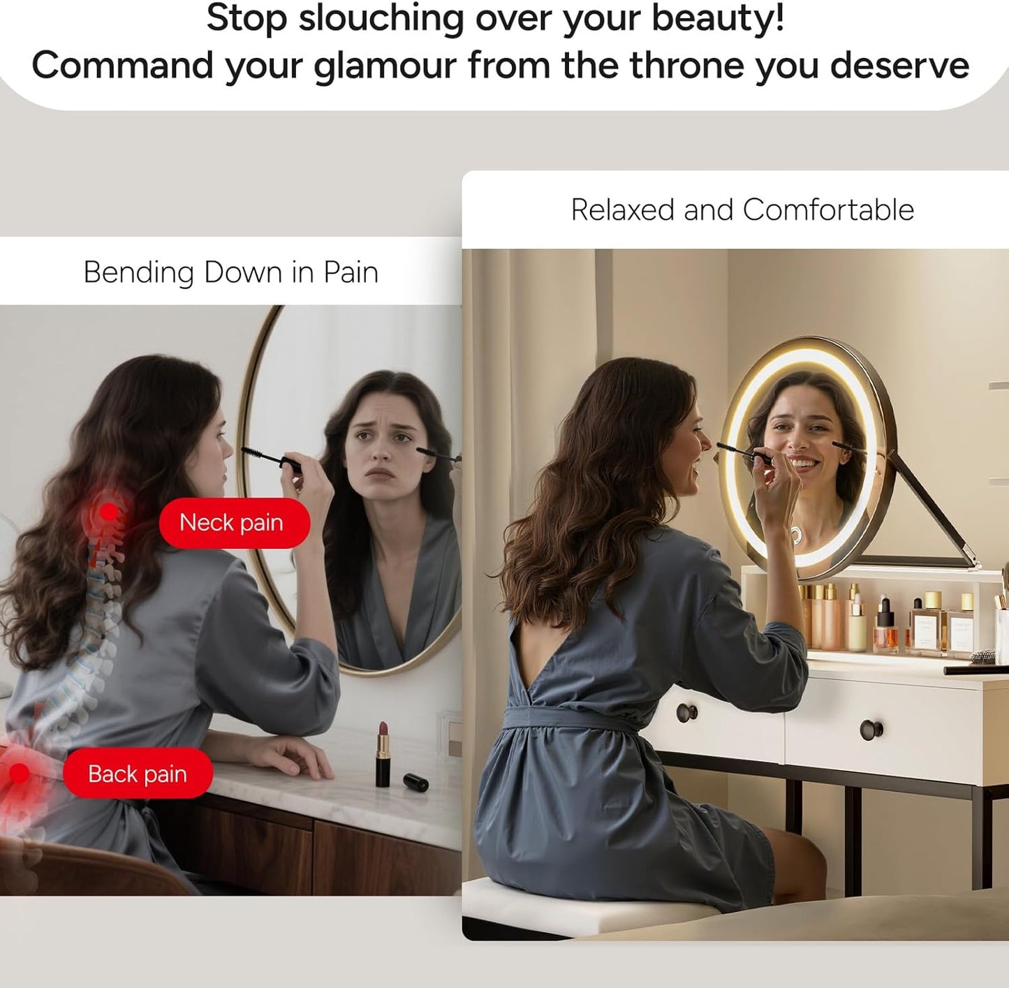 Small  Desk with Mirror for Bedroom: Compact Makeup Table Set with Lights - 31.5 Inch White Dresser Vanities with Chair for Girls