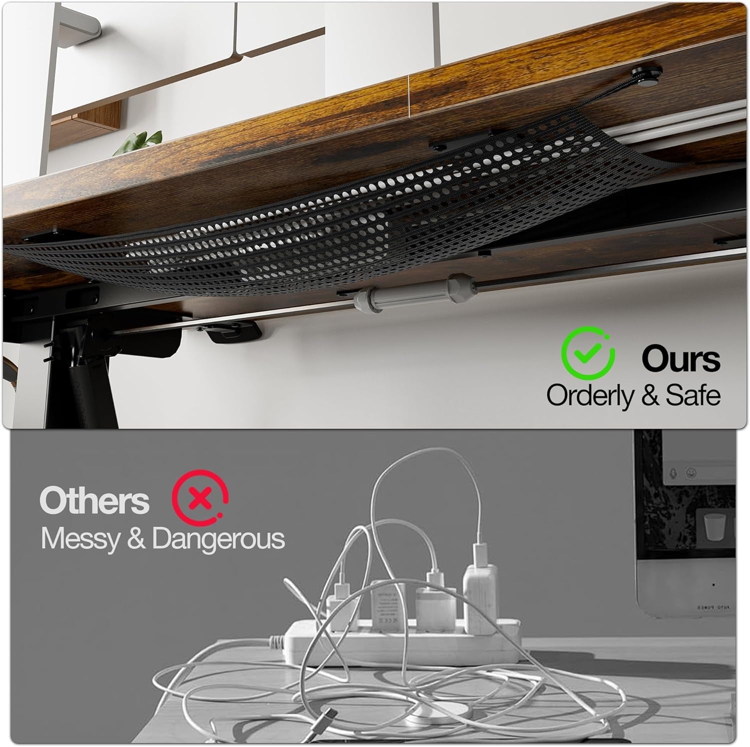 Electric Standing Desk with Cable Management, 48 X 24 Inches Sit Stand up Desk,2 Memory Preset for Home Office&Gaming&Living Table with Splice Board (Rustic Brown Desktop)