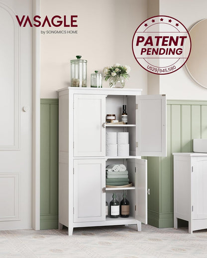 Floor Storage Cabinet, Freestanding Storage Unit with 4 Doors, Adjustable Shelves, 11.8 X 23.6 X 43.3 Inches, for Entryway, Bathroom, White UBBC552P31