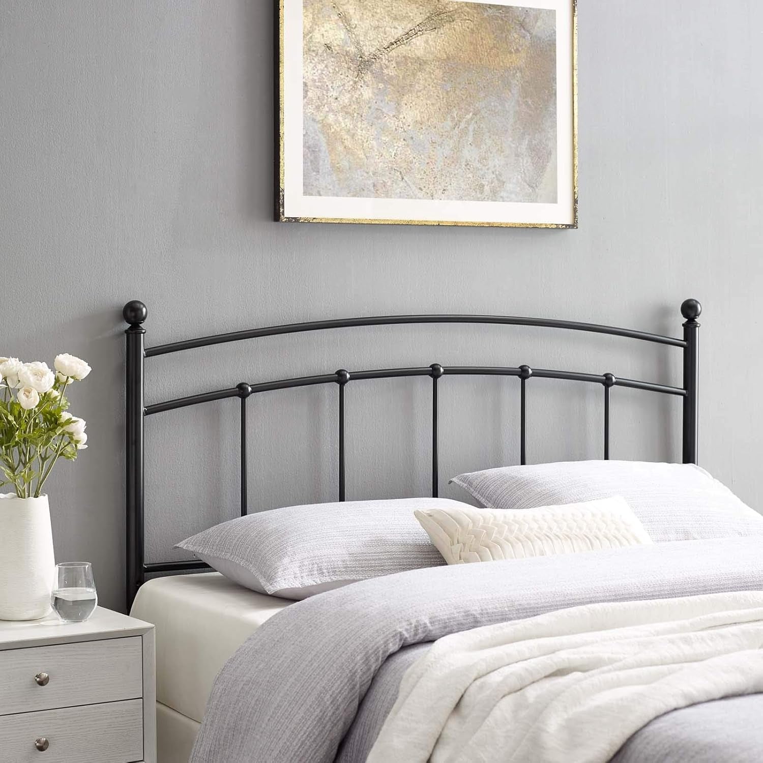 Abigail Queen Metal Headboard in Black