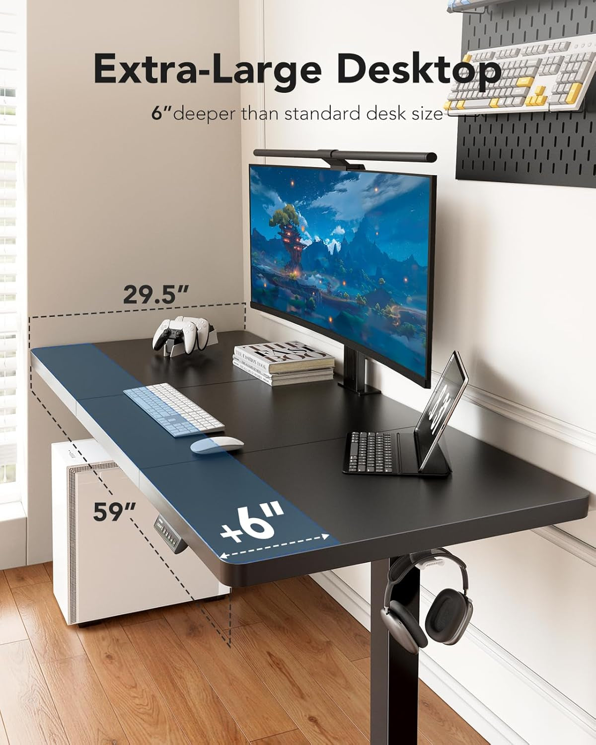 60 X 30 Inch Large Standing Desk, Powerful Brushless Motor Large Height Adjustable Table, 4 Memory Preset Stand up Work Station Sit Stand Desk, Home Office with Thick T-Shaped Frame