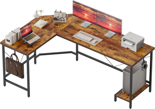 50 Inch Large L Shaped Desk, Simple Corner Gaming Desk with CPU Stand & Hooks, Computer Desk for Home, Bedroom & Office Workspace, Dark Brown