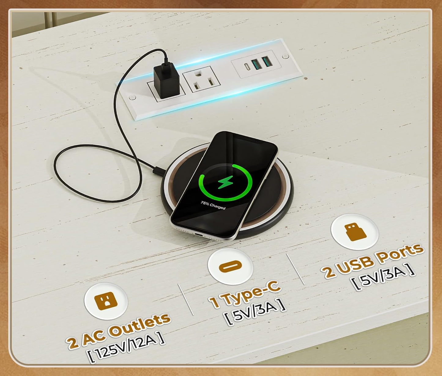 TV Stand for 60 Inch TV, TV Console Cabinet with Power Outlets and LED Lights, 54 Inch Entertainment Center, 2 Acrylic Cabinets, 4 Cable Holes, Open Shelves, for Living Room, Distressed White