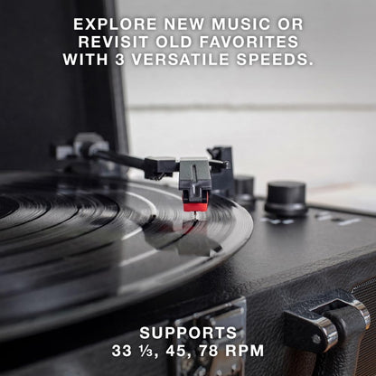 Journey Bluetooth Portable Suitcase Record Player – with Built-In Speakers, 3 Speed Vinyl Record Player, RCA Out, Headphone Jack (Retro Map)
