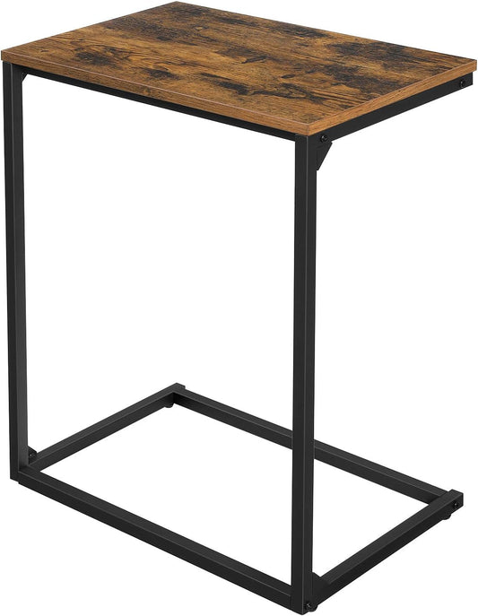 C Shape End Table, Small Coffee Table for Couch or Sofa, Industrial Side Table in Living Room, Bedroom, 13.8 X 21.7 X 26 Inches, Rustic Brown and Black ULNT52BX