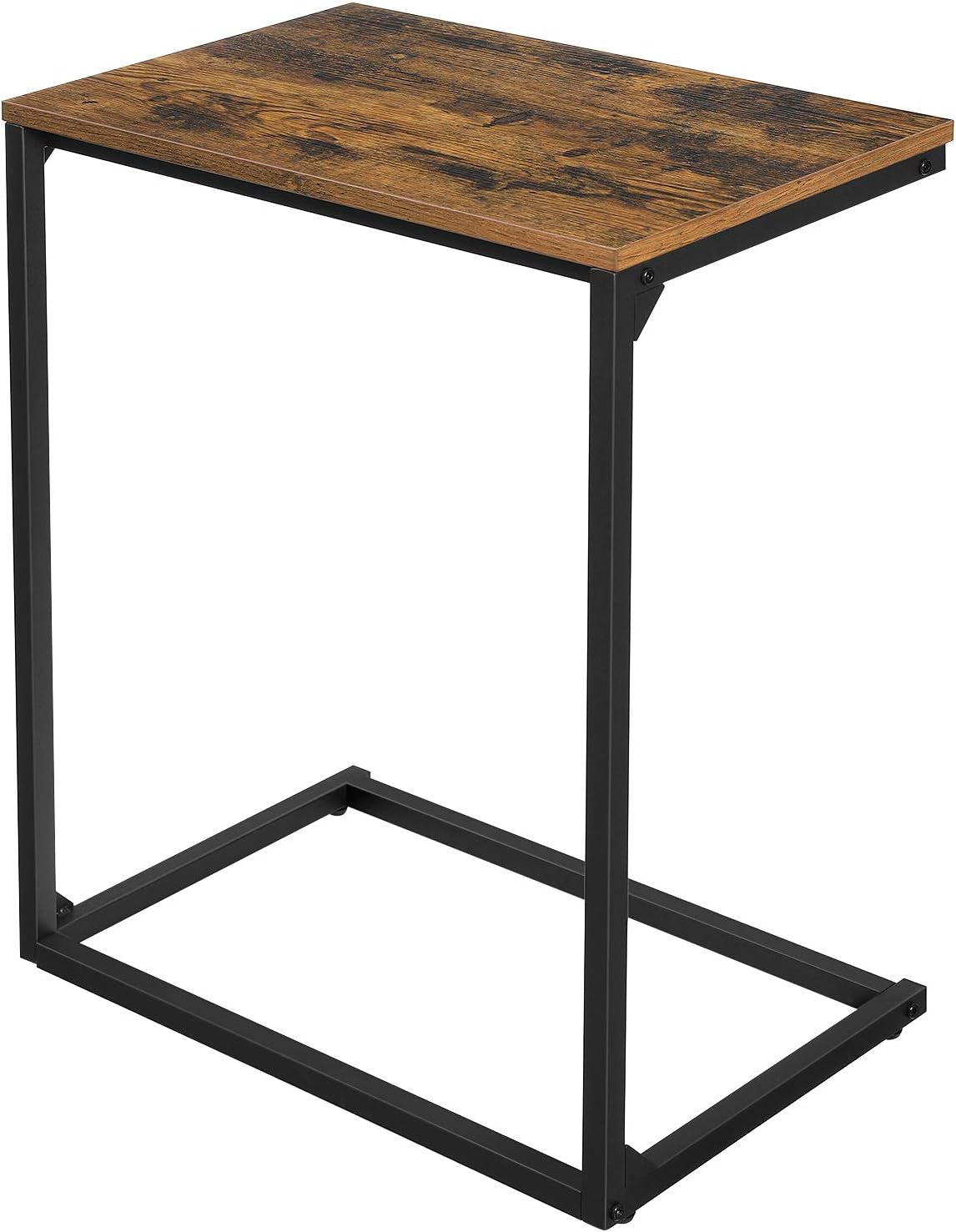 C Shape End Table, Small Coffee Table for Couch or Sofa, Industrial Side Table in Living Room, Bedroom, 13.8 X 21.7 X 26 Inches, Rustic Brown and Black ULNT52BX