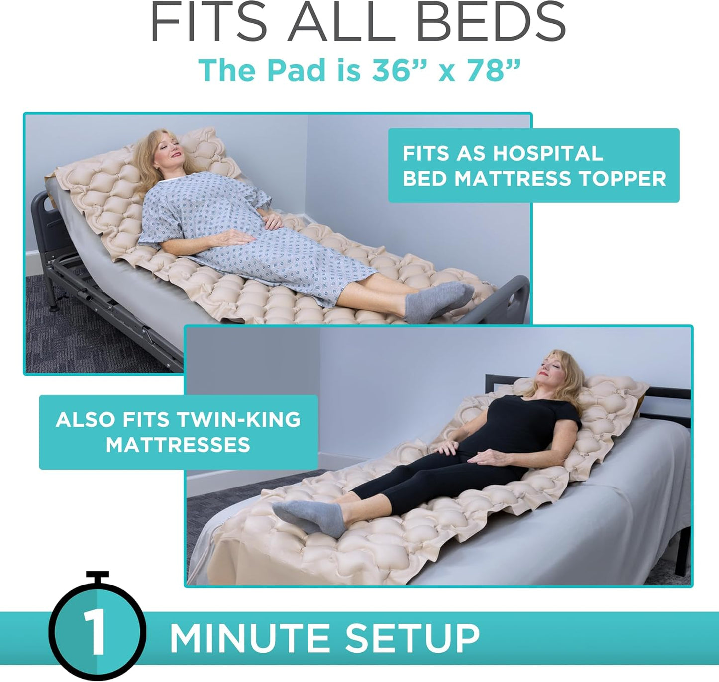 Alternating Air Pressure Mattress Pad - the Original Bed Sore Prevention Solution - Hospital Topper for Bedridden Patients - Includes Waterproof, Breathable Ulcer Cushion & Whisper Quiet Pump