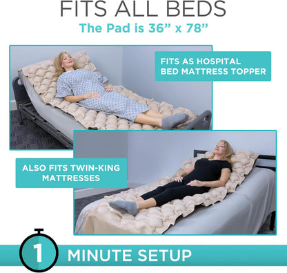 Alternating Air Pressure Mattress Pad - the Original Bed Sore Prevention Solution - Hospital Topper for Bedridden Patients - Includes Waterproof, Breathable Ulcer Cushion & Whisper Quiet Pump