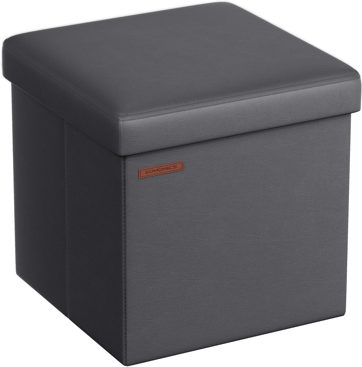 MAZIE Collection - 43 Inches Folding Storage Ottoman Bench, Ottoman with Storage, Foot Rest Stool, Load 660 Lb, for Living Room, Synthetic Leather, Black ULSF701