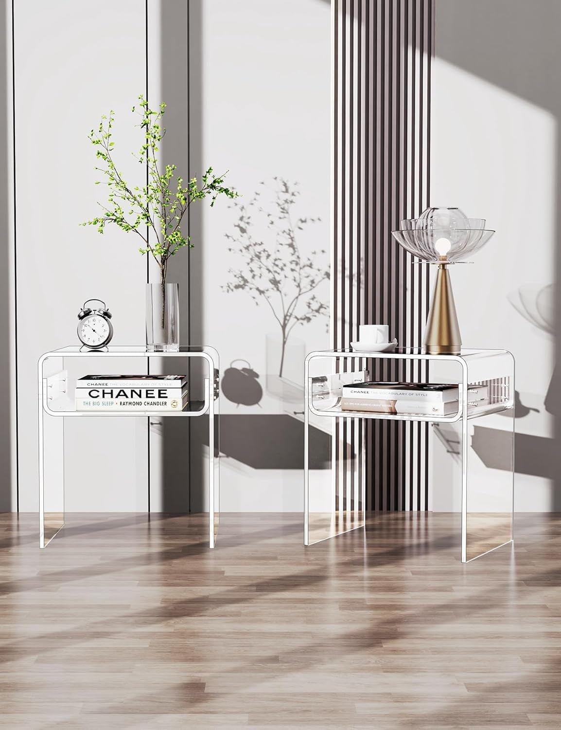 Clear Acrylic End Table 2-Tier Bedside Nightstand for Living Room Bedroom Home Decor (Clear Double)