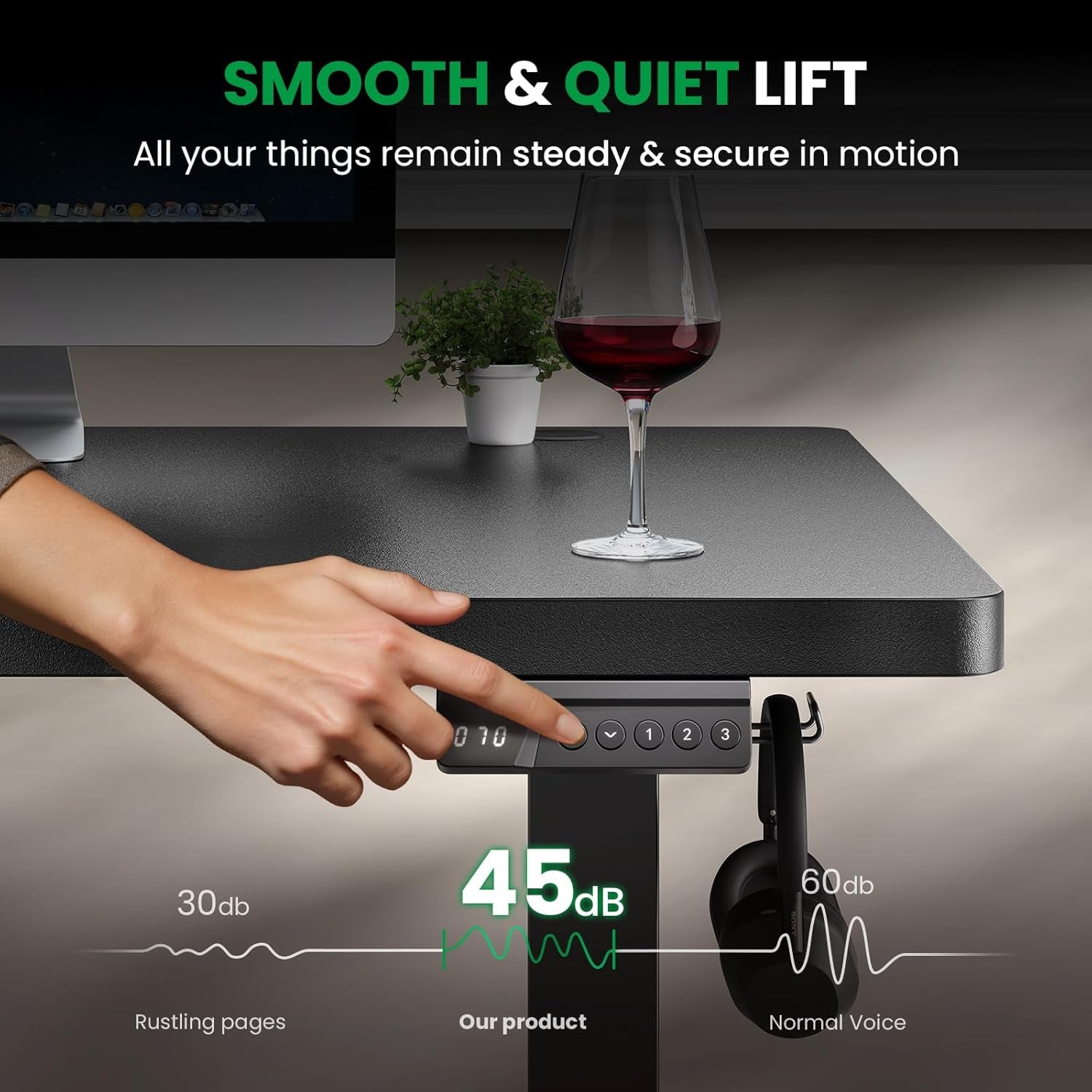 Electric Standing Desk Adjustable - 60X28 Inch Sit Stand Desk with 1 Inch Thick Tabletop, Double Beam Frame, 3 Memory Height Adjustment, Cable Management for Home Office