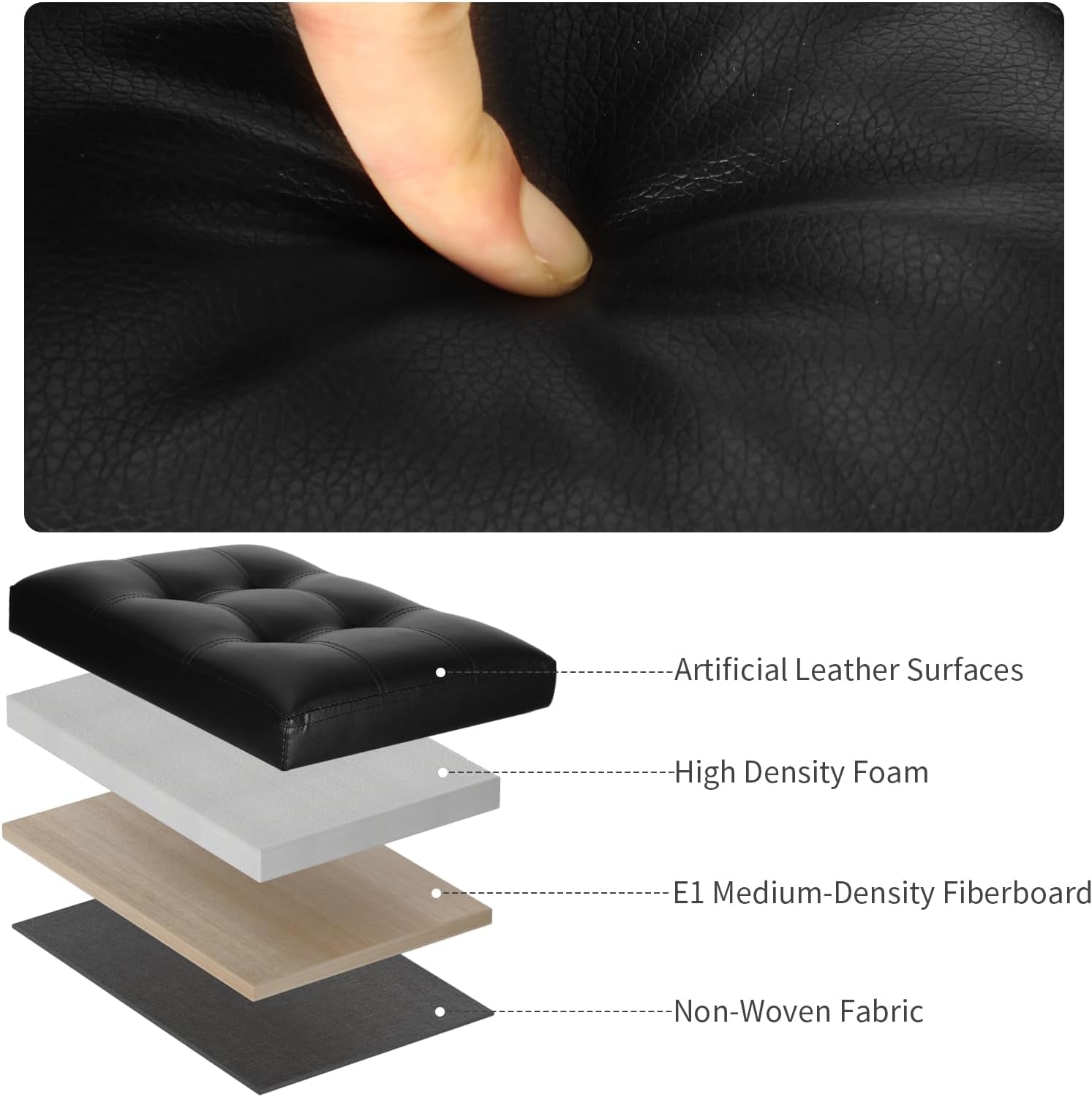 Storage Ottoman Foot Rest Stool with Thicker Foam Padded Seat. Foldable Leather Footstool Bench. Small Ottoman with Storage for Living Room Bedroom Coffee Table 350 Lbs, 17X13X13In, Black.