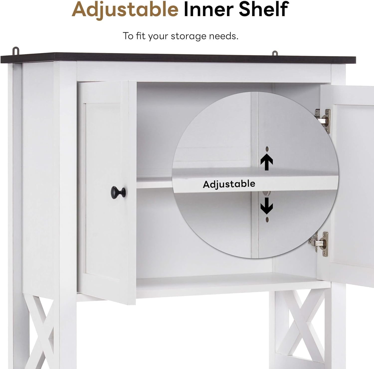 over the Toilet Storage Cabinet, 3-Tier Bathroom Storage Cabinet with Adjustable Shelf and Doors, Freestanding Space Saver above Toilet for Bathroom Laundry Restroom BT09 (White)