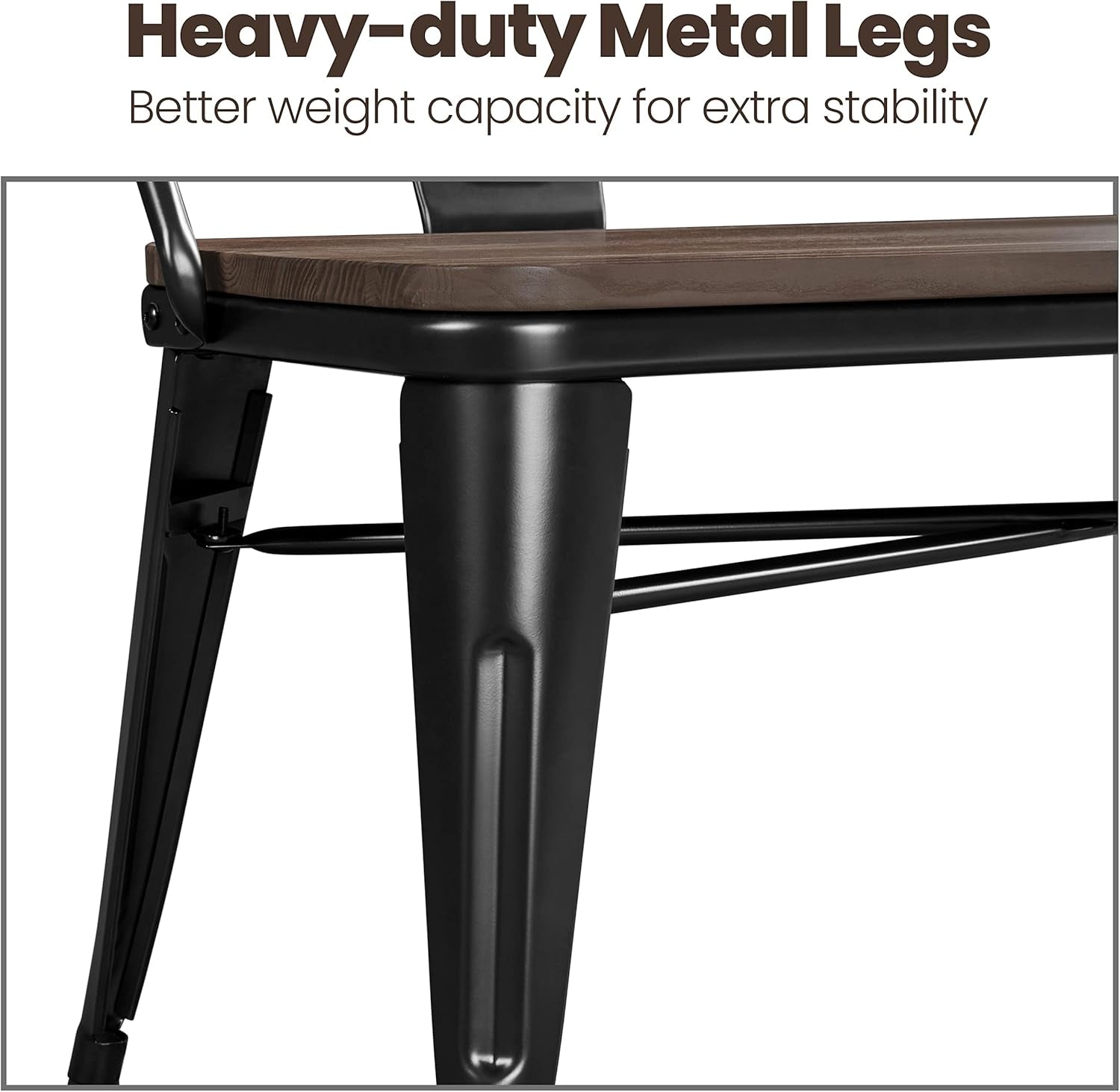 Industrial Metal Dining Bench Mid-Century Farmhouse Bench with Wooden Top Seat and Removable Backrest for Kitchen/Garden, Black