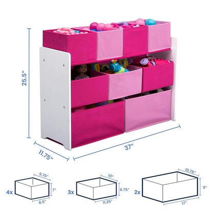 Deluxe Multi-Bin Toy Organizer with Storage Bins, White/Pink Bins