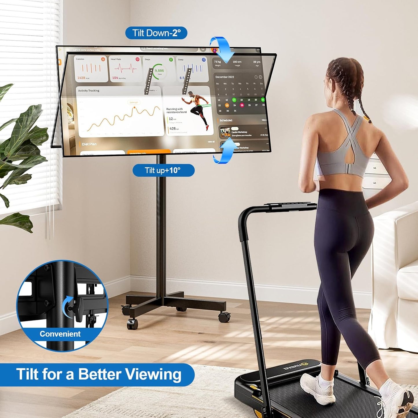 Mobile TV Cart Rolling TV Stand for 23-65 Inch LCD LED OLED 4K Smart Tvs up to 110Lbs, Height Adjustable Portable AV Cart with Wheels and Tilt Mount, Outdoor TV Stand Mount, Max VESA 400X400Mm