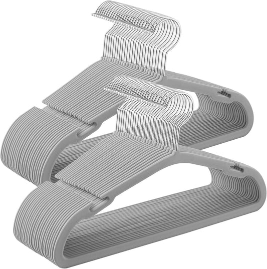 Kids Hangers 50 Pack, 14 X 8 Inches, Non-Slip Velvet Baby Hangers for Closet, Space-Saving, Wide Shoulder Notches, Dove Gray UCRF038G01