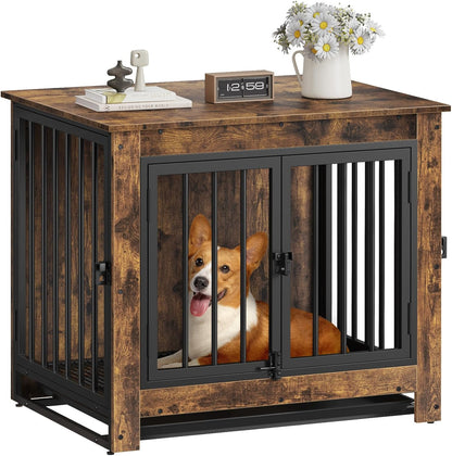 Dog Crate Furniture, Dog Crate End Table for Medium and Large Dogs,Wooden Cage Kennel Furniture Indoor, Modern Dog Crate with Multi-Purpose Removable Tray, Double-Doors Dog Furniture