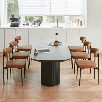 Brown Faux Leather Dining Chairs Set of 4, Armless Upholstered Kitchen Chair,Modern Dining Room Chair with Curved Backrest