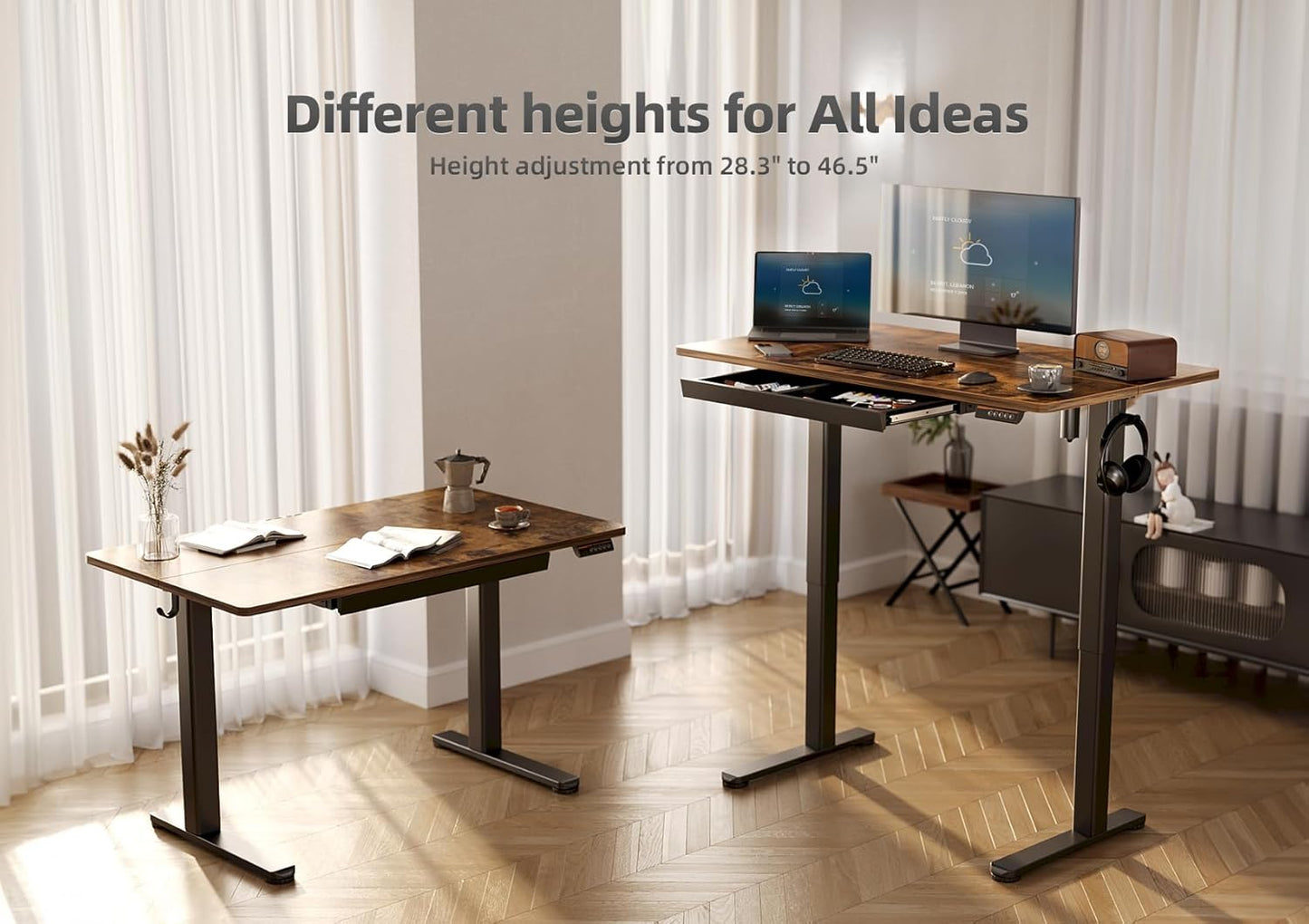 Standing Desk with Drawers, Electric Adjustable Height 48 X 24 Inch Stand up Desks for Home Office, Rustic Brown