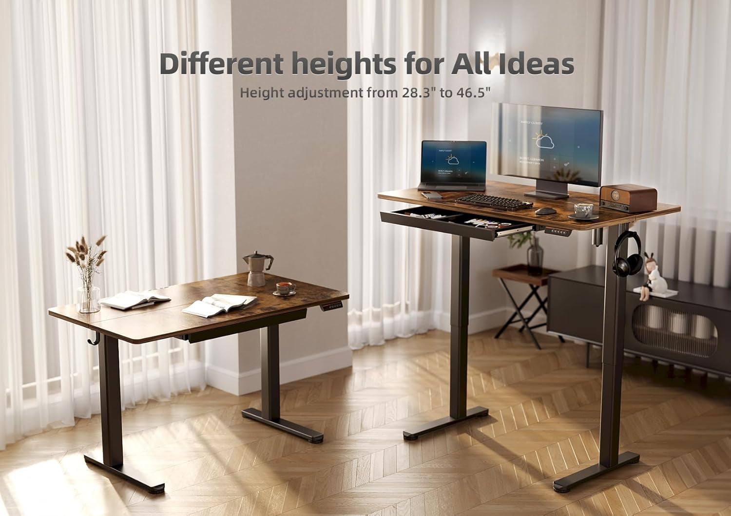 Standing Desk with Drawers, Electric Adjustable Height 48 X 24 Inch Stand up Desks for Home Office, Rustic Brown