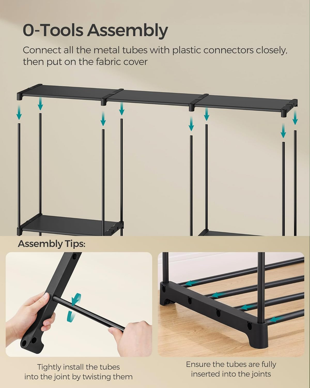 Portable Closet, Freestanding Closet Organizer, Clothes Rack with Shelves, Hanging Rods, Storage Organizer, for Cloakroom, Bedroom, 80.7 X 17.1 X 65.4 Inches, Black URYG035B01