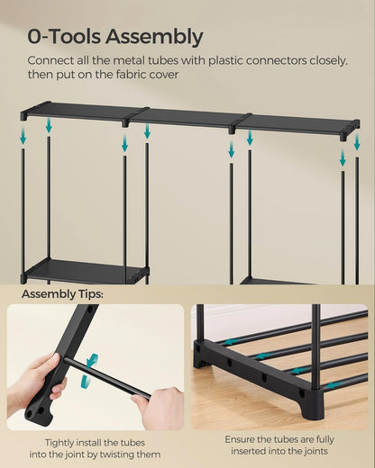 Portable Closet, Freestanding Closet Organizer, Clothes Rack with Shelves, Hanging Rods, Storage Organizer, for Cloakroom, Bedroom, 80.7 X 17.1 X 65.4 Inches, Black URYG035B01