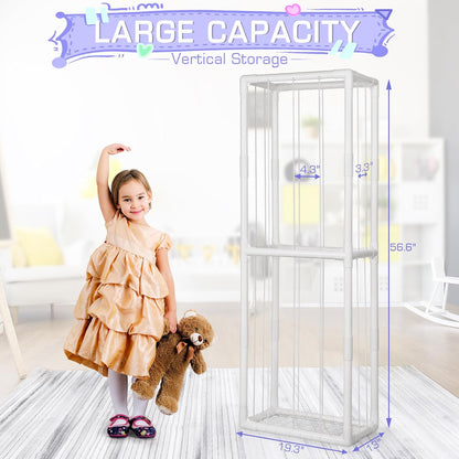 Stuffed Animal Storage Zoo Holder Space save Vertical PVC with Elastic Band and Net for Playroom Bedroom Nursery (White 1)
